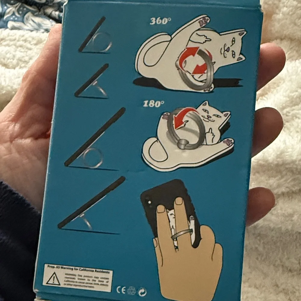 Ripndip White Cat Phone Ring Holder with Silver Ring